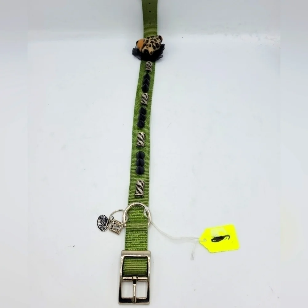 CUSTOMIZED Dog Collar Wild Thing Cub Green with Bling and Black Spikes